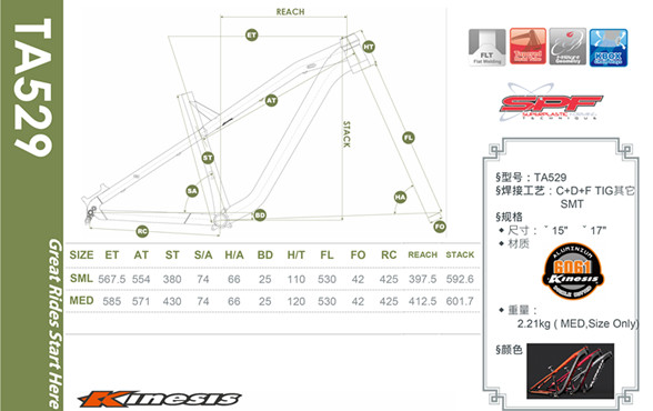 KINESIS TA529 Hợp kim nhôm 27.5 inch/650B All Mountain / Am Hardtail Mtb khung cho xe đạp núi 9