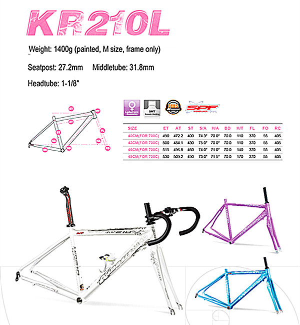 Superlight Aluminum Bike Frame Lady Aero Road Bike Frame+Fork set KR210L Phụ nữ 1.4kg 4